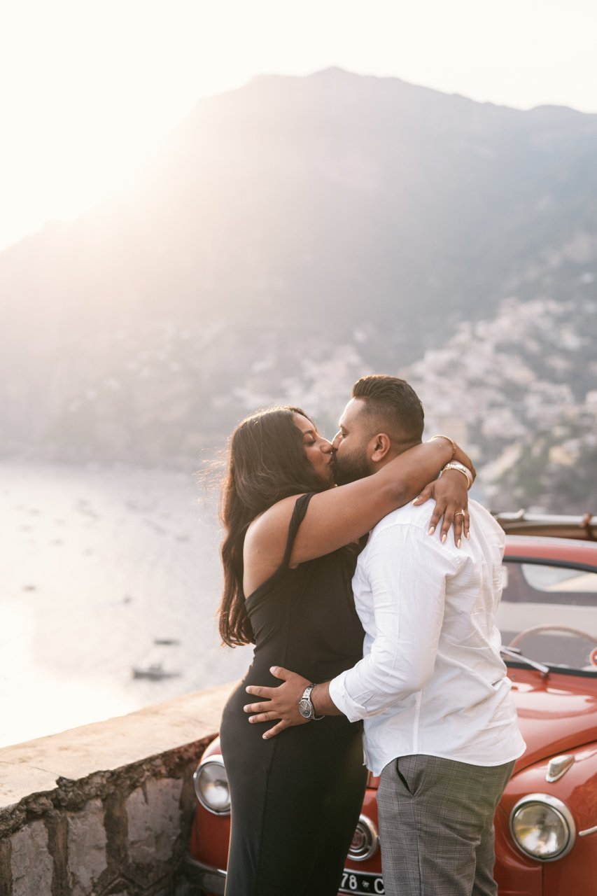 Romantic couple photoshoot on the Amalfi Coast at sunset