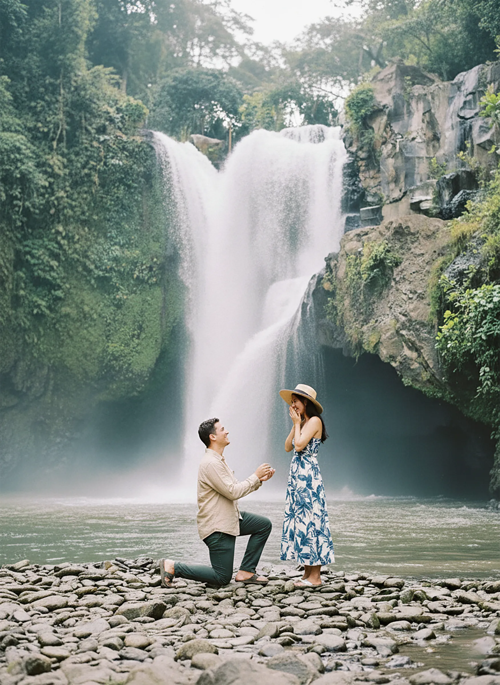Romantic Waterfall Proposal – Adventure Engagement Photoshoot